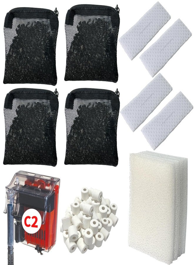 beaufan 2 Aquarium Filter Media Kits Compatible with Fluval C2 (30 Gal) Aquarium Power Filter, Includes 4 Pack Foam Pads, 4 Pack Tarpaulins, 4 Pack Activated Carbons and 1 Pack Ceramic Ring - Image 1